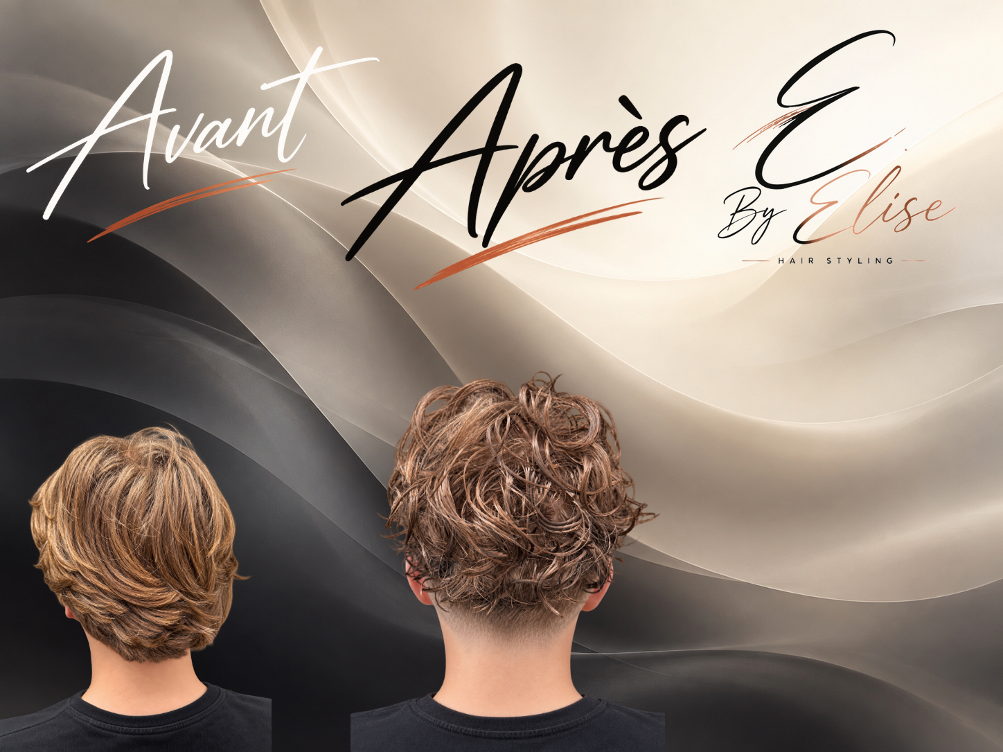 Avant et après d’une coupe ado avec boucles redessinées et dégradé dans la nuque réalisés par Elise à Martigny